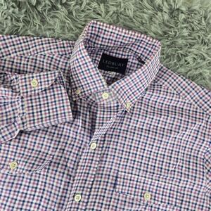Ledbury Mens 16 Purple Blue Gingham Check Button Down Flap Pocket Dress Shirt